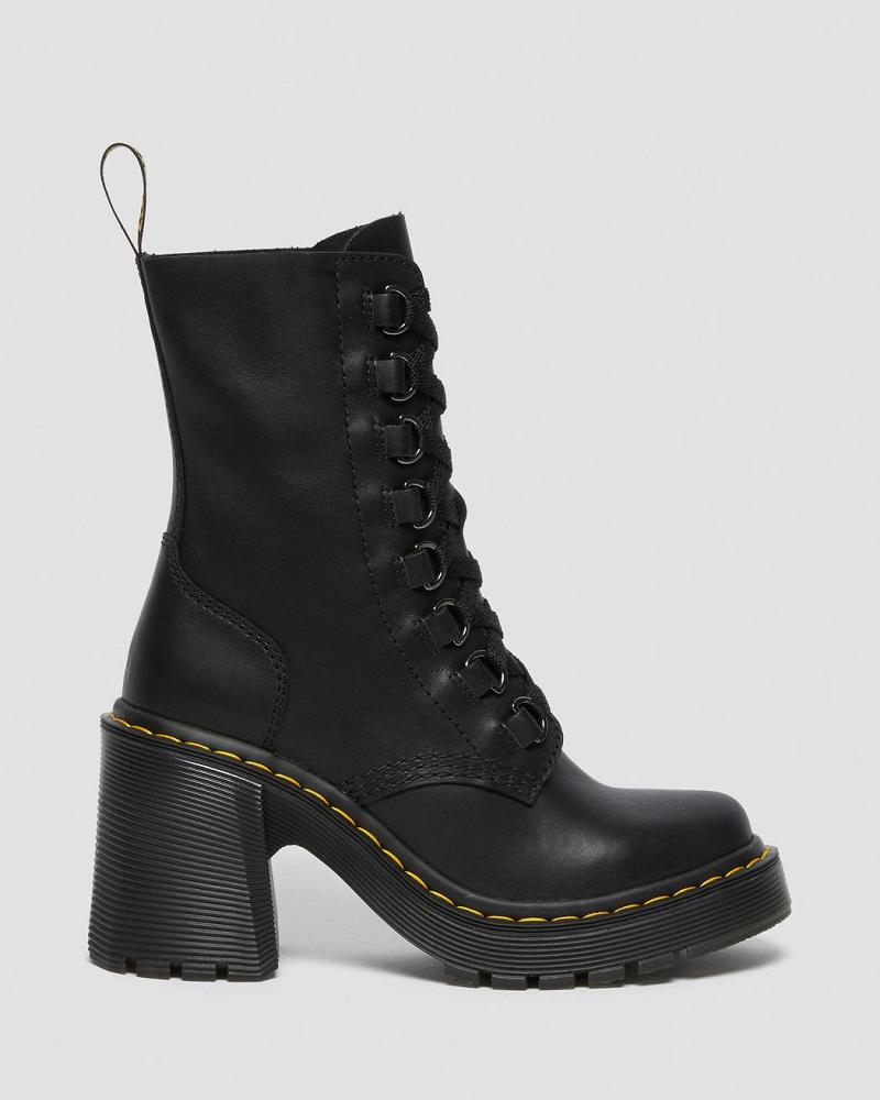 Women's Dr Martens Chesney Leather Flared Heel Heeled Boots Black | AU 138TCE